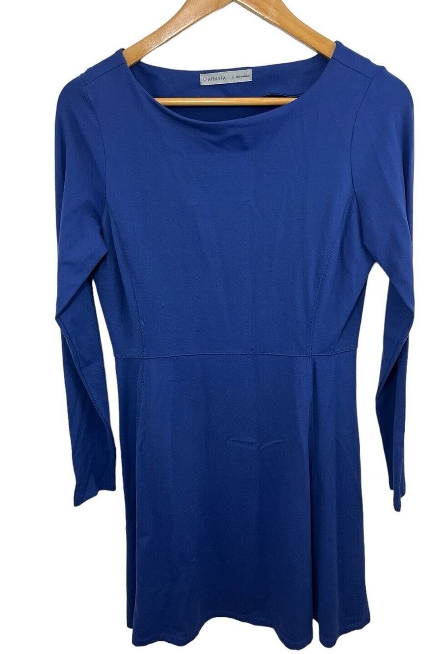 Athleta Cozy Up Long Sleeve Athleisure A-Line Dress Blue 152571 Small Fit Flare